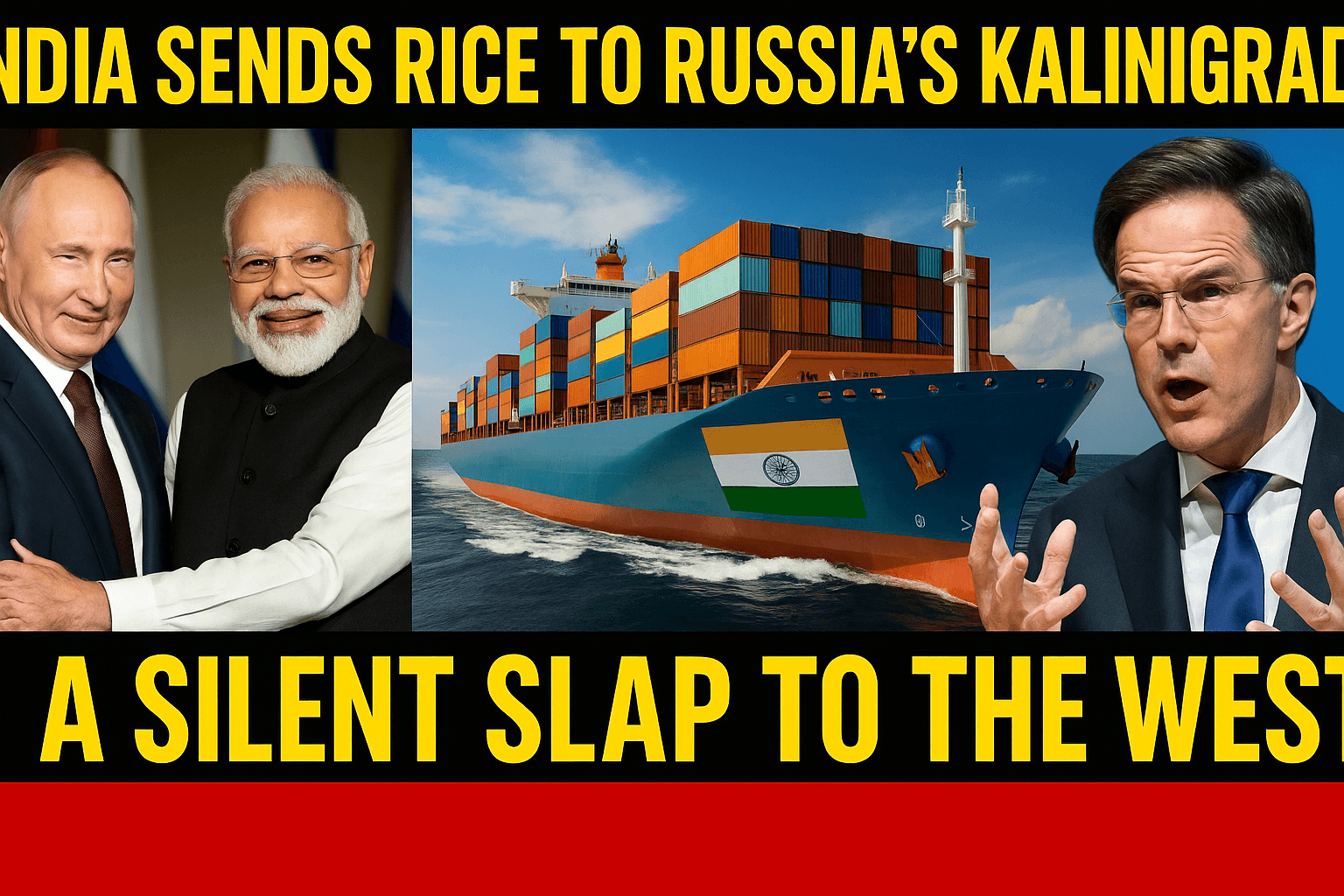 India sends rice to Russia's Kaliningrad – Modi and Putin handshake, cargo ship with Indian flag, and shocked Western leader
